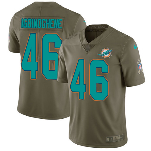 Nike Miami Dolphins 46 Noah Igbinoghene Olive Youth Stitched NFL Limited 2017 Salute To Service Jersey